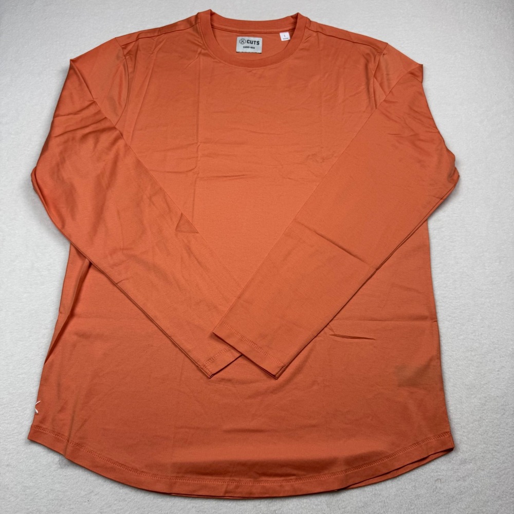 Cuts Clothing Mens Large Curve Hem‎ Long Sleeve T-Shirt Burnt Orange Pima Cotton